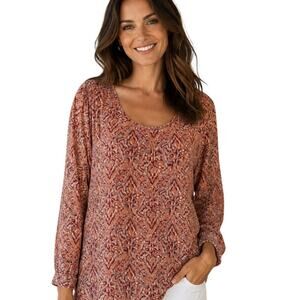 Max Studio 100% Silk Top Womens Medium Mauve Multicolor Abstract Career Blouse
